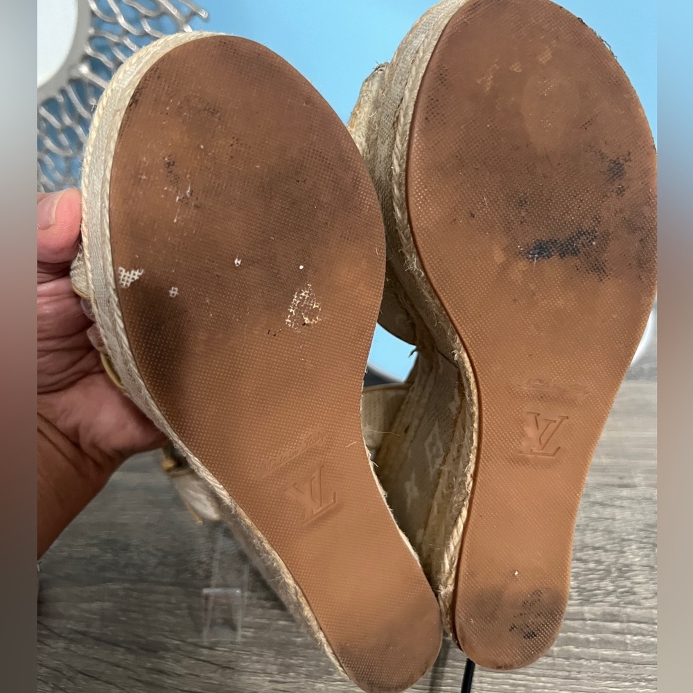 Louis Vuitton Beige Monogram Canvas Espadrille Wedge Sandals - Picture 14 of 16